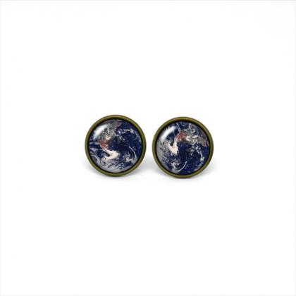 X165- Earth, Glass Dome Post Earrings