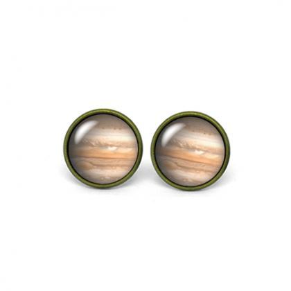 X235- Jupiter, Astronomy, Glass Dome Post Earrings