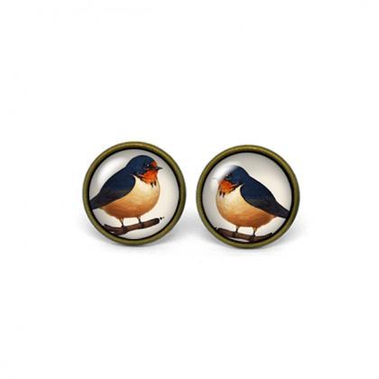 X261- Barn Swallow, Glass Dome Post Earrings
