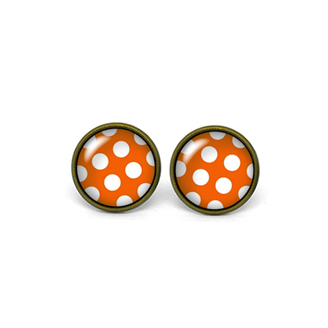 X218- Polka Dots, Retro, Vintage Style, Glass Dome Post Earrings, Handmade
