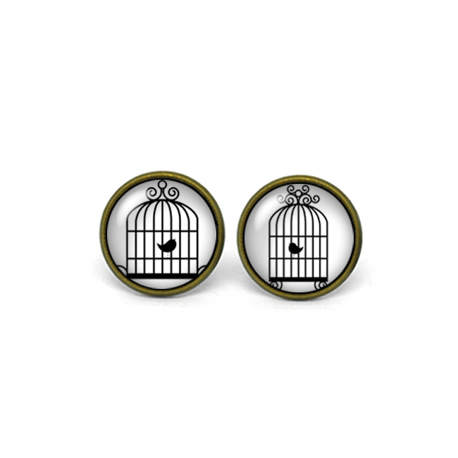 X286- Birdcage, Glass Dome Post Earrings, Handmade