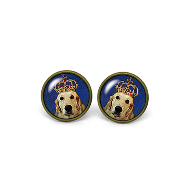 X531- Doggy Portrait, Golden Retriever, Glass Dome Post Earrings, Handmade