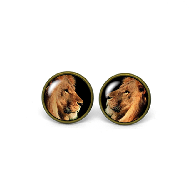 X476- Lion, Glass Dome Post Earrings